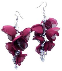 Zia Fashion Cercei lungi statement cu flori violet burgundi, handmade, Zia Fashion, Aniela