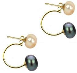 Cadouri si Perle Cercei Double de Aur de 14k cu Perle Naturale Crem si Negre - Cadouri si perle