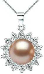 Cadouri si Perle Colier Argint cu Pandantiv Argint Floare, Pavat cu Zirconii si Perla Naturala Lavanda de 7-8 mm