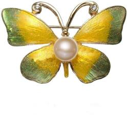Cadouri si Perle Brosa Pandantiv Fluture Galben cu Perla Naturala Crem de 8 mm - Cadouri si perle