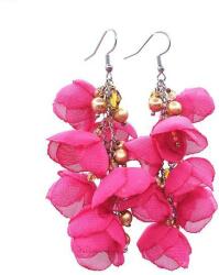 Zia Fashion Cercei lungi statement cu flori roz zmeura, handmade, Zia Fashion, Allegra