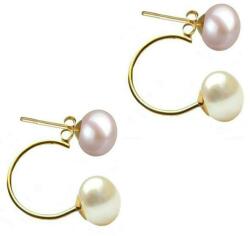 Cadouri si Perle Cercei Double de Aur de 14k cu Perle Naturale Lavanda si Albe - Cadouri si perle