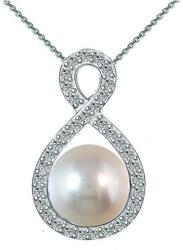 Cadouri si Perle Colier Argint cu Pandantiv Argint Infinit, Pavat cu Zirconii si Perla Naturala Alba de 7-8 mm