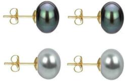 Cadouri si Perle Set Cercei Aur cu Perle Naturale Negre si Gri de 10 mm - Cadouri si Perle