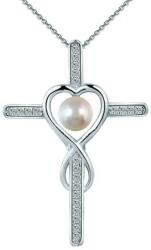 Cadouri si Perle Colier Argint cu Pandantiv Argint Crucifix Pavat cu Zirconii si Perla Naturala Alba de 6-7 mm