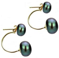 Cadouri si Perle Cercei Double de Aur de 14k cu Perle Naturale Negre - Cadouri si perle