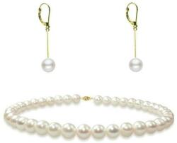 Cadouri si Perle Set Aur 14k Colier si Cercei Lungi cu Perle Naturale - Cadouri si perle
