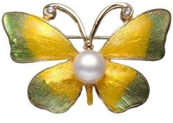 Cadouri si Perle Brosa Pandantiv Fluture Galben cu Perla Naturala Alba de 8 mm - Cadouri si perle