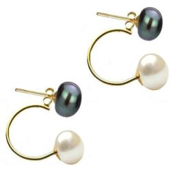 Cadouri si Perle Cercei Double de Aur de 14k cu Perle Naturale Negre si Albe - Cadouri si perle
