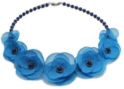 Zia Fashion Colier elegant cu perle si flori, culoarea albastru, Blue Sky, Zia Fashion
