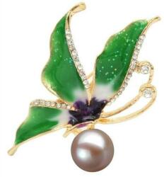 Cadouri si Perle Brosa Pandantiv Fluture Verde cu Perla Naturala Lavanda - Cadouri si perle