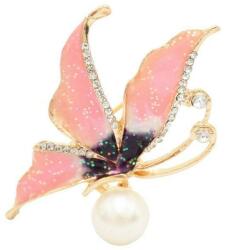 Cadouri si Perle Brosa Pandantiv Fluture Roz cu Perla Naturala Alba - Cadouri si perle