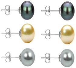 Cadouri si Perle Set Cercei Aur Alb cu Perle Naturale Negre, Crem si Gri de 10 mm - Cadouri si perle