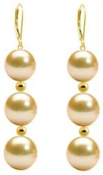 Cadouri si Perle Cercei Tripli Aur de 14 karate si Perle Naturale Crem Premium - Cadouri si perle