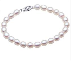 Cadouri si Perle Bratara Perle Naturale Ovale Albe cu Inchizatoare Aur Alb - Cadouri si perle