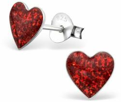 Adorabel Cercei cu surub din argint in forma de inimioara, Red Glitter, Adorabel