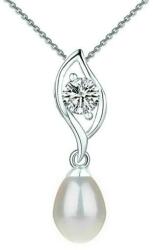 Cadouri si Perle Colier Argint cu Pandantiv Argint cu Zirconia si Perla Naturala Teardrop Alba