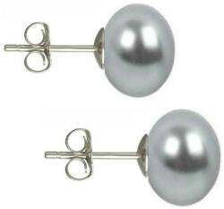 Cadouri si Perle Cercei Argint cu Perle Naturale Buton, Gri, de 10 mm - Cadouri si perle