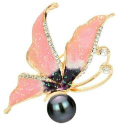 Cadouri si Perle Brosa Pandantiv Fluture Roz cu Perla Naturala Neagra - Cadouri si perle