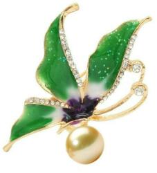 Cadouri si Perle Brosa Pandantiv Fluture Verde cu Perla Naturala Crem - Cadouri si perle
