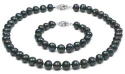 Cadouri si Perle Set Aur Alb 14k si Perle Naturale Negre Mari - Cadouri si perle