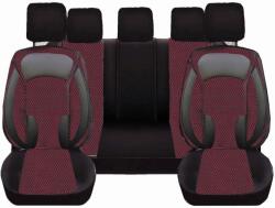 DeluxeBoss Set Huse Scaune Auto pentru Peugeot 107 - DeluxeBoss stofa cu piele ecologica, negru cu rosu, 11 bucati