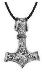 Colier cu pandantiv Ciocanul lui Thor, model 05 Viking Thor Hammer, snur 45-52 cm, Argintiu