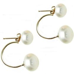 Cadouri si Perle Cercei Double de Aur de 14k cu Perle Naturale Albe - Cadouri si perle