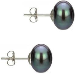 Cadouri si Perle Cercei Argint cu Perle Naturale Buton, Negre, de 10 mm - Cadouri si perle