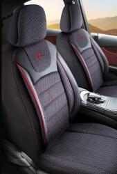 Panda Set Huse Scaune Auto pentru Hyundai Kona - Panda Prestige, negru cu cusatura rosie, 11 piese