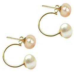 Cadouri si Perle Cercei Double de Aur de 14k cu Perle Naturale Crem si Albe - Cadouri si perle