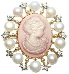 Cadouri si Perle Brosa Pandantiv camee roz cu perle naturale albe - Cadouri si perle