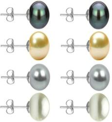 Cadouri si Perle Set Cercei Aur Alb cu Perle Naturale Negre, Crem, Gri si Albe de 10 mm - Cadouri si Perle