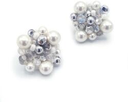 Zia Fashion Cercei rotunzi albi cu perle, handmade, Zia Fashion, Little White Silver Drops