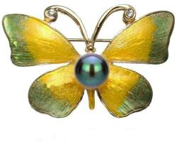Cadouri si Perle Brosa Pandantiv Fluture Galben cu Perla Naturala Neagra de 8 mm