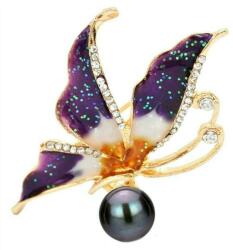 Cadouri si Perle Brosa Pandantiv Fluture Mov cu Perla Naturala Neagra - Cadouri si perle