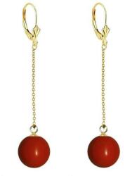 Cadouri si Perle Cercei Lungi din Aur Galben de 14 karate si Pietre Semipretioase Naturale de Coral de 8 mm