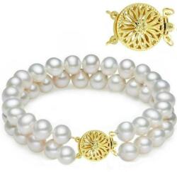 Cadouri si Perle Bratara Dubla Aur Galben si Perle Naturale Albe Premium de 7-8 mm - Cadouri si perle