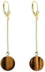 Cadouri si Perle Cercei Lungi din Aur Galben de 14 karate si Pietre Semipretioase Naturale de Ochi de Tigru de 10 mm