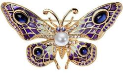 Cadouri si Perle Brosa Pandantiv Fluture Mov Ochi de Pisica cu Perla Naturala Alba de 8 mm - Cadouri si perle