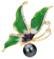 Cadouri si Perle Brosa Pandantiv Fluture Verde cu Perla Naturala Neagra - Cadouri si perle