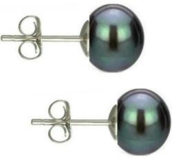 Cadouri si Perle Cercei Argint cu Perle Naturale Buton, Negre, de 7, 5 mm - Cadouri si perle