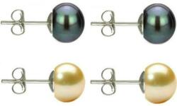 Cadouri si Perle Set Cercei Argint cu Perle Naturale Negre si Crem de 7 mm - Cadouri si perle