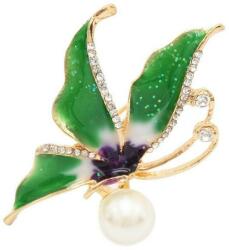 Cadouri si Perle Brosa Pandantiv Fluture Verde cu Perla Naturala Alba - Cadouri si perle