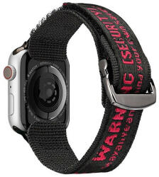 Apple Watch 1-6, SE (42 / 44 mm) / Watch 7-8 (45 mm) / Watch Ultra (49 mm), textíl pótszíj, tépőzáras, állítható, légáteresztő, feliratos, Dux Ducis Outdoor, fekete/piros - tok-shop