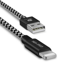USB töltő- és adatkábel, Lightning, 25 cm, 2100 mA, cipőfűző minta, gyorstöltés, Dux Ducis K-ONE, fekete/fehér