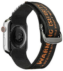 Apple Watch 1-6, SE (42 / 44 mm) / Watch 7-8 (45 mm) / Watch Ultra (49 mm), textíl pótszíj, tépőzáras, állítható, légáteresztő, feliratos, Dux Ducis Outdoor, fekete/narancssárga - tok-shop