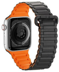 Apple Watch 1-6, SE, SE (2022) (42 / 44 mm) / Watch 7-8 (45 mm) / Watch Ultra (49 mm), szilikon pótszíj, mágneses zár, Dux Ducis Armor, fekete/narancssárga - tok-shop