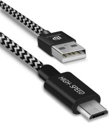 USB töltő- és adatkábel, microUSB, 300 cm, 2100 mA, cipőfűző minta, gyorstöltés, Dux Ducis K-ONE, fekete/fehér