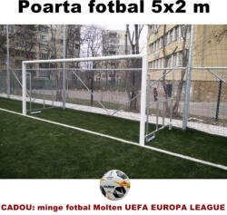 Anastasia & P-Sport Poarta fotbal 5x2 m pliabila rabatabila, aluminiu + minge fotbal Molten cadou (FL2.4)